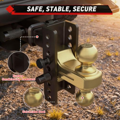 TYT Adjustable Dual-Ball Hitch Ball Mount for 2-1/2 in Receiver - size: 2.5" Receiver Drop Hitch