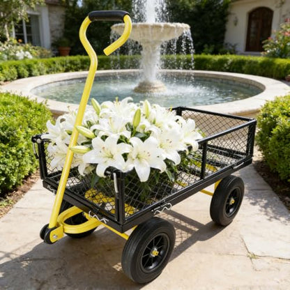 Heavy Duty Garden Cart, Metal Dump Cart with Solid Tires, Spacious Utility Wagon for Gardening, Farm, Yard & Home, Lawn Tool and Debris Transport Cart,Black - color: Black
