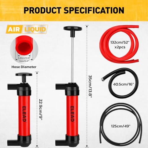 Fluid Transfer Siphon Pump for Gasoline, Multi-Use Liquid Transfer Pump, Fuel Oil Siphon Pumps, Multifunction Hand Inflation Pumps with Inflator Hose adapter, Balloon adapter - color: Multi-Use Red