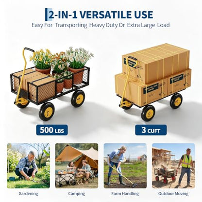 Garvee Steel Garden Cart Wagon,500 Lbs Wheelbarrow Yard Cart-Black&Yellow - color: Black Yellow, size: 500lbs