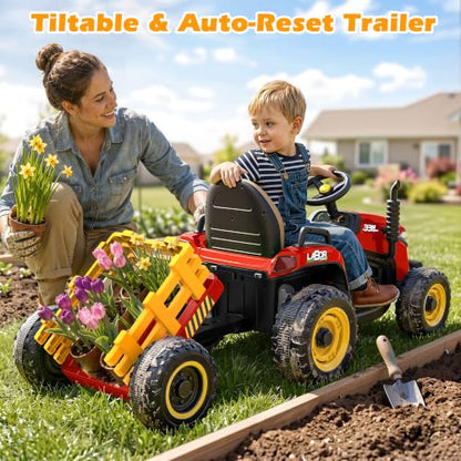 ARBELI 12V 7AH Kids Ride On Tractor w/Trailer & Remote Control, Red - color: Red