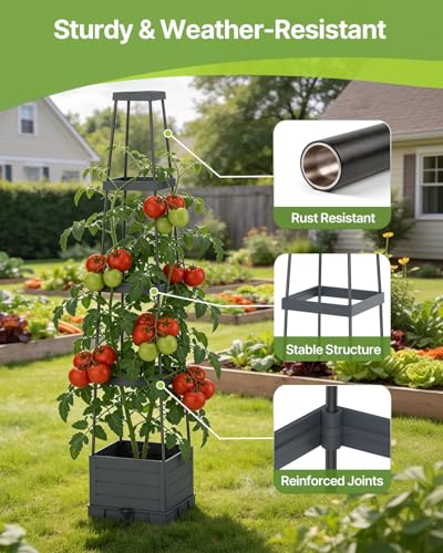 Suteck Raised Garden Bed with Trellis, Self-Watering Tomato Planter Box 1PK - size: 1 Pc