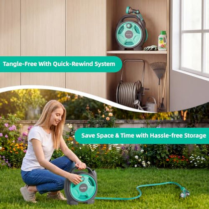 Retractable Garden Hose Reel, 45+6FT Portable Hose Reel - color: Blue