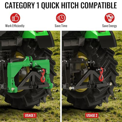 3 Point Trailer Hitch 2” Receiver Quick Hitch Compatible with Cat 1 Tractor - color: Black