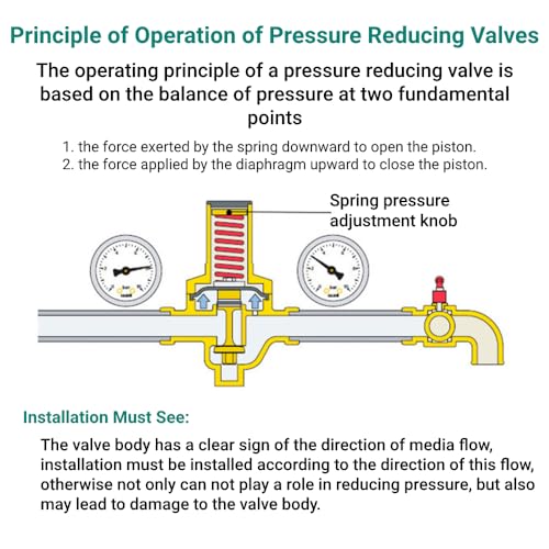 LiebeWH Water Pressure Regulator 1 Inch Brass Pressure Reducing Valve Adjustable for RV Household Water Systems