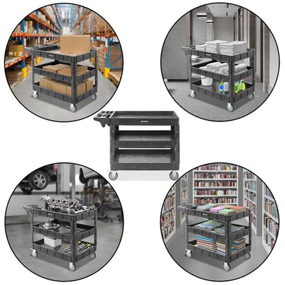 Dryser Utility Cart with Wheels, 46" x 25" Heavy Duty 550 lb. Capacity with Shelves - 3 Tier Rolling Cart with Two 5" Swivel Casters for Warehouse, Garage, Cleaning - size: 3 Shelves 2 Swivel 46x25