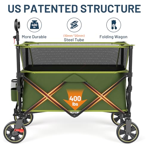 Timber Ridge Collapsible Folding Wagon 350L Extra Large with Brake - color: Green, size: 350L
