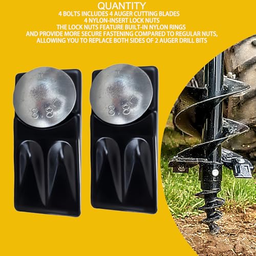 4 Pack Auger Teeth 3 Point Auger Cutting Edge with Screw Square Hole Replacement with Hardware for Most Heavy Duty 3 Point Post Hole Digger