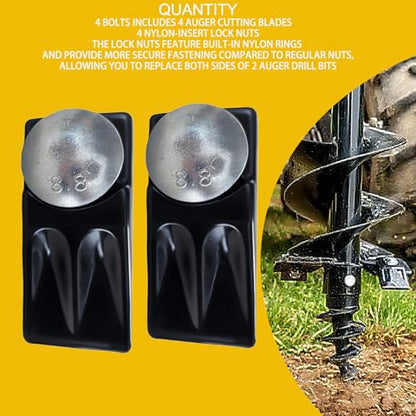 4 Pack Auger Teeth 3 Point Auger Cutting Edge with Screw Square Hole Replacement with Hardware for Most Heavy Duty 3 Point Post Hole Digger