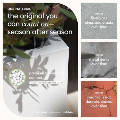 Veradek Block Series Pedestal Planter - Tall Rectangular Outdoor Planter - color: White, size: 32''H x 15.5''W -2 Pack