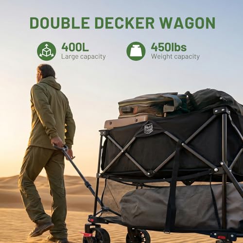 TIMBER RIDGE 400L Folding Double Decker Wagon with Brakes, 54" Extra Long - color: Black, size: Double Decker