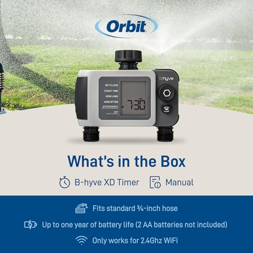 Orbit B-hyve XD 2-Port Smart Hose Watering Timer - Features Dual Outlet Irrigation Control - App Controlled Watering Timer with Bluetooth - Weatherproof Battery Powered - 24632 - size: 2-Port, style: Bluetooth