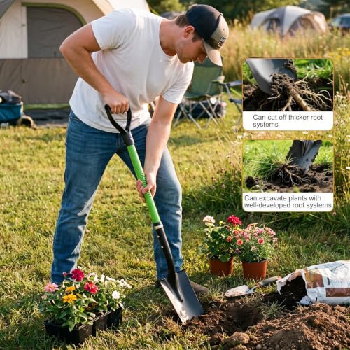 HIGHLIGHT Drain Spade Shovel 45Inch Green Fiberglass D Grip Trench Digging