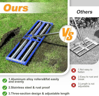 Updated Lawn Leveling Rake 40"x10", Lawn Leveler with Aluminum Rollers - size: 40''x10'' Blue