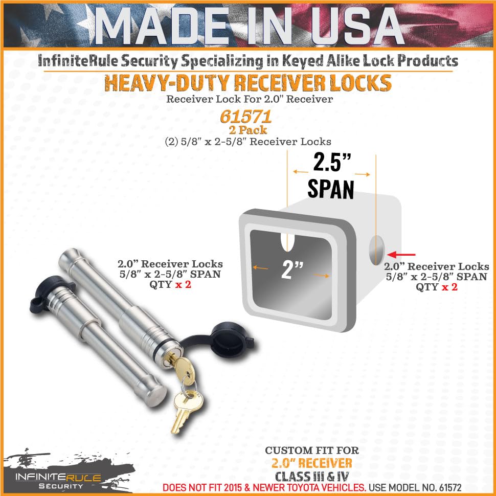 61571 | 2 Pack, Keyed Alike, Receiver Locks for 2" Receiver - Class III & IV - color: 2PK (2) Receiver Locks, size: Fits: 2.0" Receiver - Class III & IV