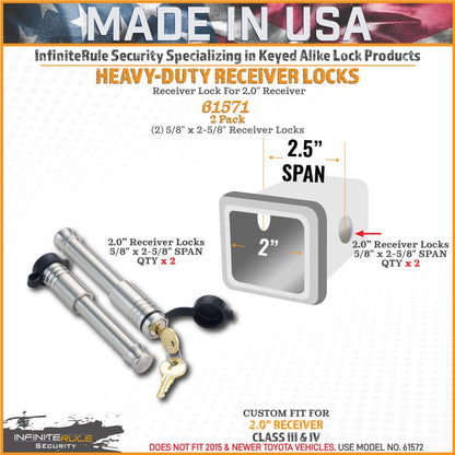 61571 | 2 Pack, Keyed Alike, Receiver Locks for 2" Receiver - Class III & IV - color: 2PK (2) Receiver Locks, size: Fits: 2.0" Receiver - Class III & IV