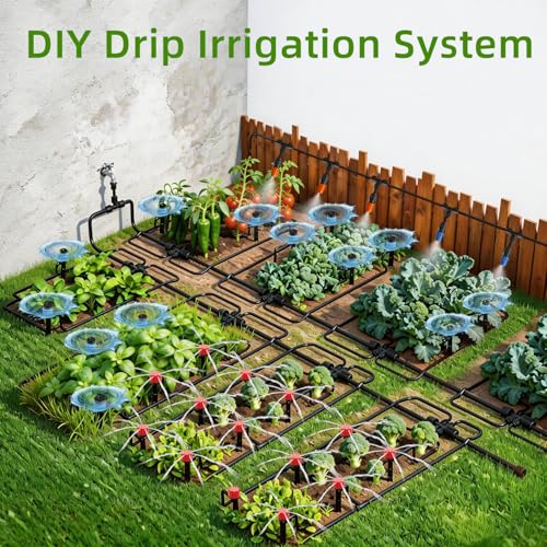 Drip Irrigation System with Quick-Connect, 248FT Complete Kit - size: 34FT 1/2''Main tube+214FT 1/4'' tube