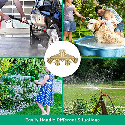 Hourleey Brass Garden Hose Splitter (4 Way), Solid Brass Hose Connector 3/4", Hose Spigot Adapter 4 Valves with 4 Extra Rubber Washers - size: 1 Pack - 4 Way