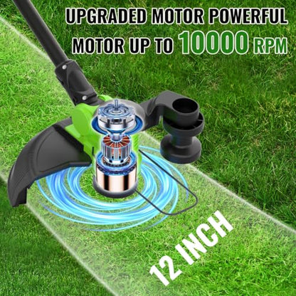 20V 12-INCH Cordless Weed Wacker String Trimmer with 2x5.0ah Battery - color: Black-Green