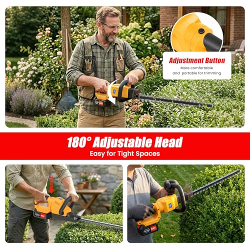 Cordless Hedge Trimmer with 2 x 4.0ah Battery, 24V Tree Bush Trimmer - color: Bright Yellow