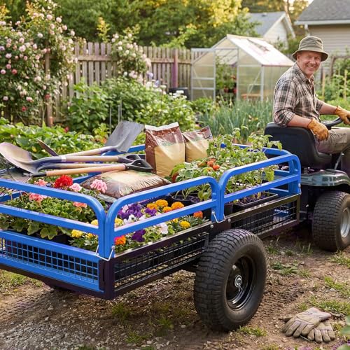 Garvee 1500 lbs ATV UTV Trailer, Pull Behind Dump Cart Lawn Mower Trailer - color: Blue