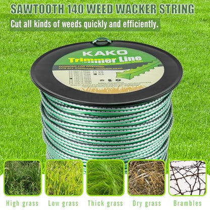 Sawtooth 140 Trimmer Line, Heavy Duty Sawtooth Weed Wacker String .140, Weed Eater String .140 inch-by-568ft-5lb Dual Core Strings Serrated Trimmer Line with Line Cutter - size: 0.140" 5lb 568ft