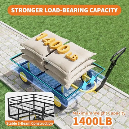 Steel Garden Cart 1400 Lbs, 3-in-1 Heavy Duty Wagon