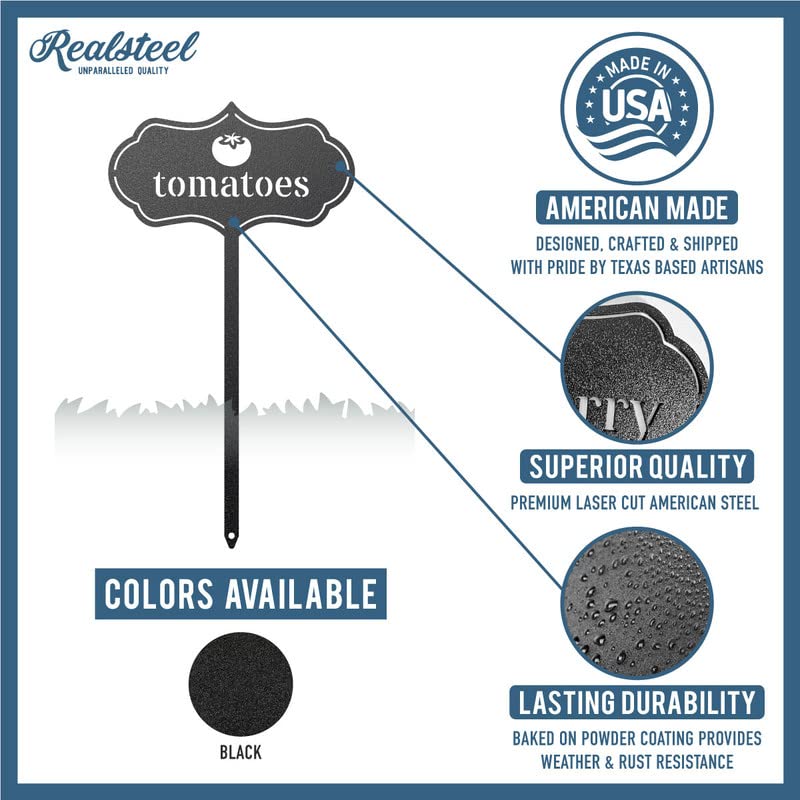 RealSteel Metal Seed & Plant Markers – Elegant Indoor & Outdoor Garden Stakes – Durable Herb, Vegetable & Fruit Plant Labels for Pots, Raised Beds & Greenhouse – Farmhouse Garden Gift - (Beans) - style: BEANS