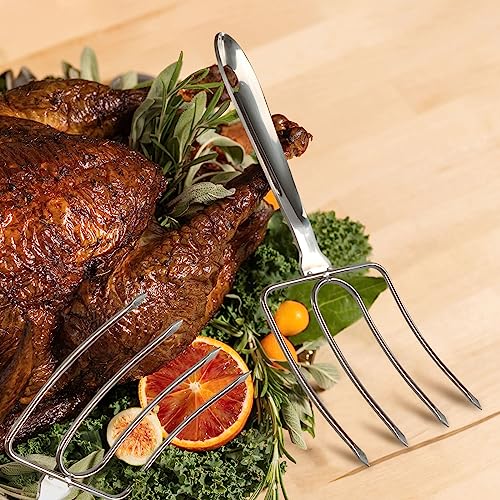 KAYCROWN Turkey Lifter Forks, Stainless Steel Poultry Lifters Set of 2, Roast Lifters Poultry Forks Carving Fork Great for Thanksgiving, Transfer Turkey or Ham Easily - size: Polished Stainless Steel