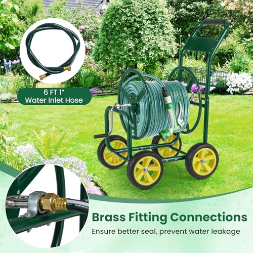 Moccha Hose Reel Cart, Hold Up to 300 FT of 5/8", Heavy-Duty Garden Water Hose Carts with 4 Wheels & Storage Basket for Outside Yard, Outdoor Mobile Planting Tool (Green) - color: Green