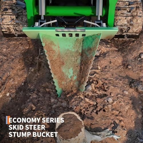 Heavy Duty Stump Bucket for Skid Steer Quick Attach, AR400 Serrated Edge Tree Scoop Digger, Tractor Loader Attachment for Root Removal, Green