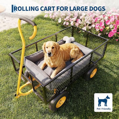 Garvee Steel Garden Cart Wagon,900 Lbs Wheelbarrow Yard Cart-Black&Yellow - color: Black Yellow, size: 900lbs