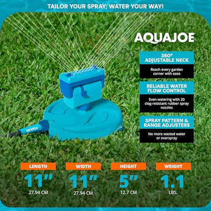Aqua Joe AJ-OSPR20 Mini Oscillating Sprinkler on Sled Base – 20 Nozzles, 4 Spray Patterns, up to 4,250 sq. ft. Coverage