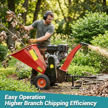 Wood Chipper 5'' Gas Powered Engine 15HP 20:1 Reduction Ratio