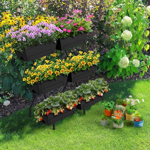 Raised Garden Beds Outdoor with Planter Boxes Vertical Raised Bed with Legs - color: Black