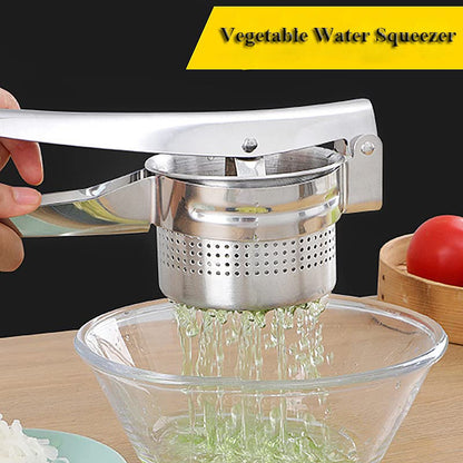 Stainless Steel Vegetable Squeezer, Upgrade Red Silicone Handle Metal Vegetable Water Squeezer for Squeezing Veggie Liquid