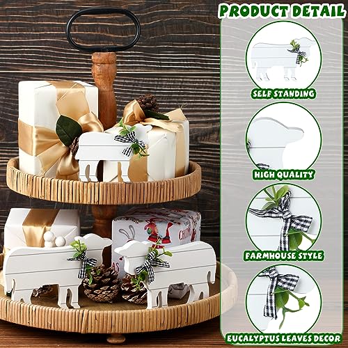 Bucherry 3 Pcs Wooden Cow Tiered Tray Decor Farmhouse,Rustic Style - style: Rustic Style