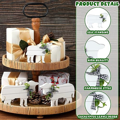 Bucherry 3 Pcs Wooden Cow Tiered Tray Decor Farmhouse,Rustic Style - style: Rustic Style