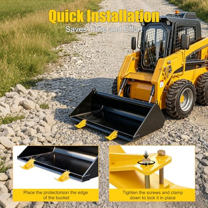 Tractor Bucket Protector, 2PCS Bucket Skids for Snow Removal, Lawn & Gravel Driveways, Heavy Duty Bolt-On Edge Guards with Grade 8.8 Hardware, Yellow Turf Tamer Protector