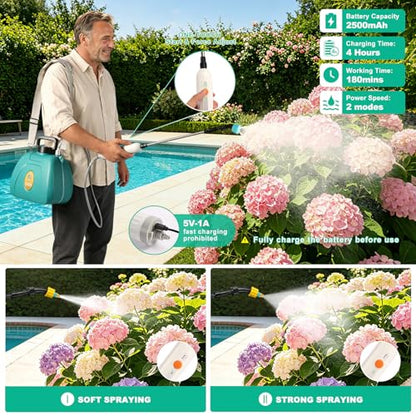 2 Gallon Battery Sprayer with 2 Speeds & Telescopic Wand