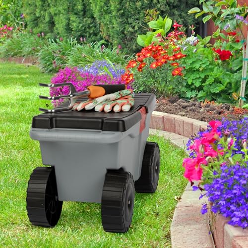 Pure Garden Rolling Garden Cart with Seat, Gray - color: Grey