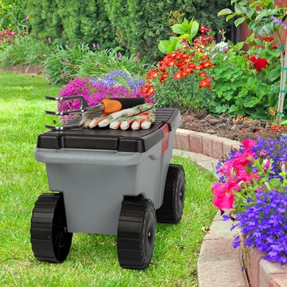Pure Garden Rolling Garden Cart with Seat, Gray - color: Grey