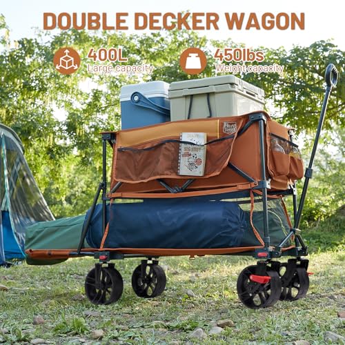 TIMBER RIDGE 400L Folding Double Decker Wagon with Brakes, 54" Extra Long - color: Orange, size: Double Decker