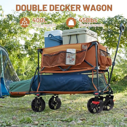 TIMBER RIDGE 400L Folding Double Decker Wagon with Brakes, 54" Extra Long - color: Orange, size: Double Decker