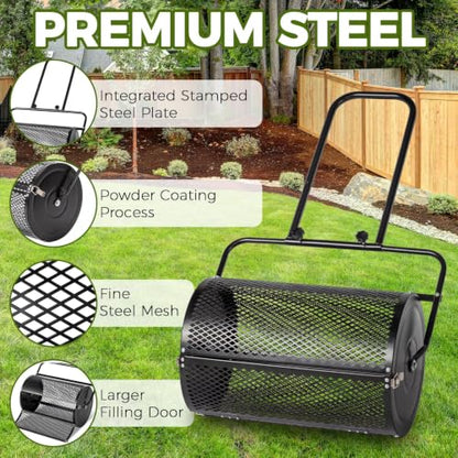 VINGLI Compost Spreader, Peat Moss Spreader with Height Adjustable Handle, T Shaped Handle Peat Moss Roller, Seed Spreader for Lawn Backyard Outdoor (24“ -Black U Shape) - size: 24“ -Black U shape