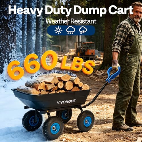 VIVOHOME 660lbs Wheelbarrow Dump Garden Cart with 2-in-1 Convertible Handle - color: Blue