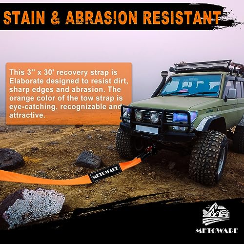 METOWARE Heavy Duty Tow Strap Offroad Recovery Kit, 3" x 30ft - color: Orange, size: 3"x30ft | Strap