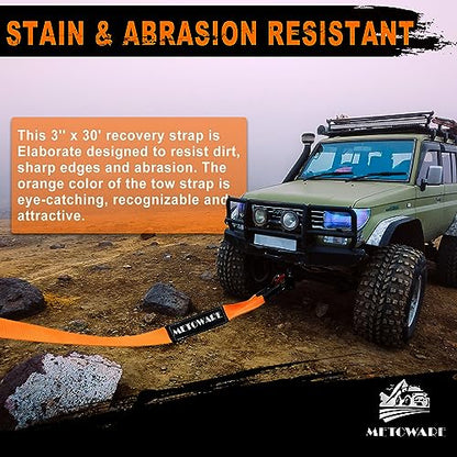 METOWARE Heavy Duty Tow Strap Offroad Recovery Kit, 3" x 30ft - color: Orange, size: 3"x30ft | Strap