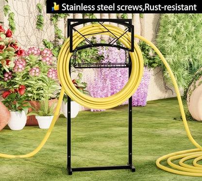 Fire Beauty Heavy-Duty Portable Garden Hose Holder with Storage Basket,80+ lbs Capacity, Modern Geometric Design, Holds 180ft 1/2" Hose,Dual Support Rods & Rustproof Screws - style: Geometric Design