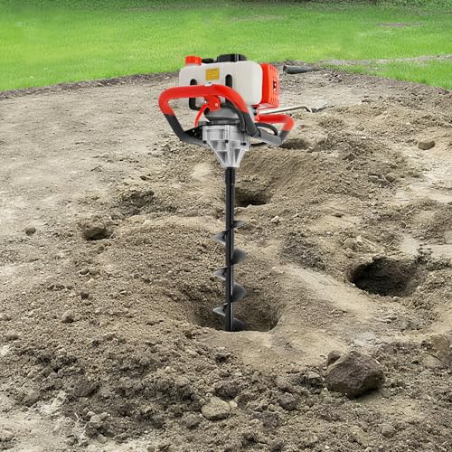 52CC Gas Powered Post Hole Digger, 3 Auger Bits (4", 6", 8") - color: 52CC,1.98HP